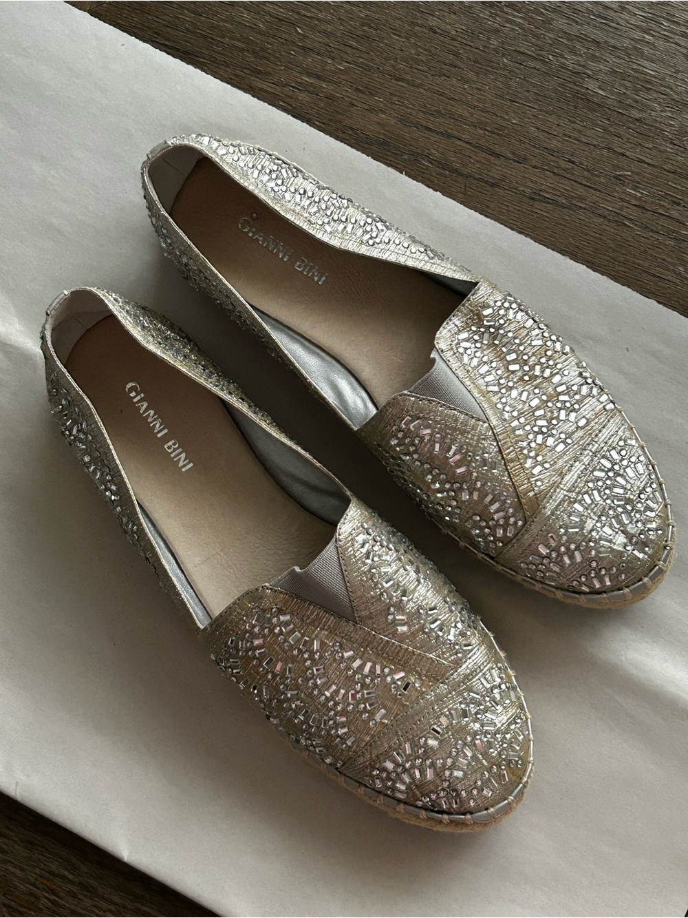 Gianni Bini Silver Crystal Embellished Slip On summer shoes size 8